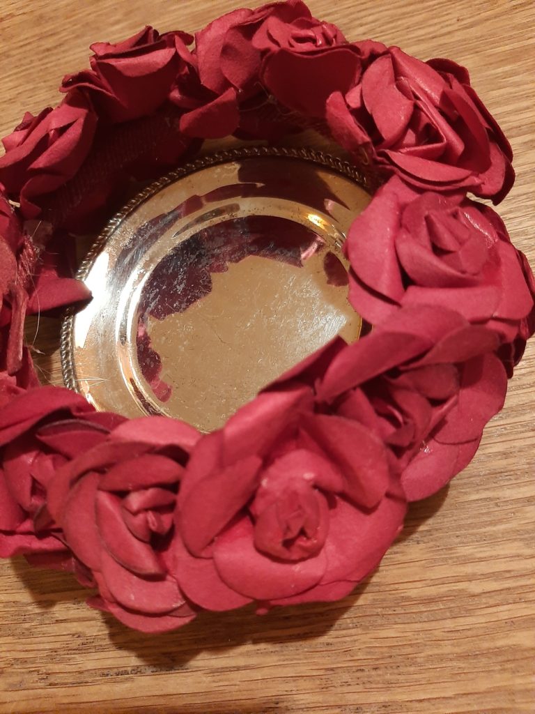 Paper Rose Wreath with Silver Plated Coaster