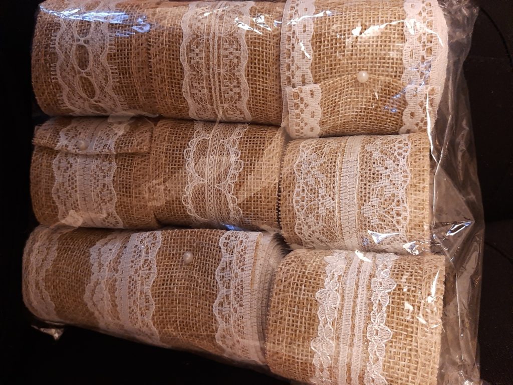 Pack of jute and lace rolls for candle holders and vases